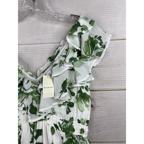 Abercombie & Fitch Dress Sz Small Petite Green Floral Ruffled V Neck - Picture 2 of 11